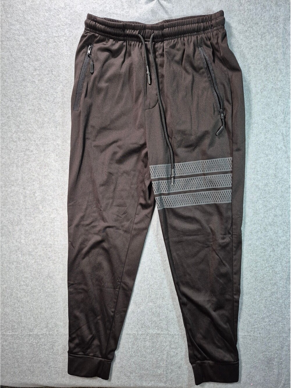 Public Record Men’s M Black Athletic Jogger Pants Reflective Stripe Zip Pockets
